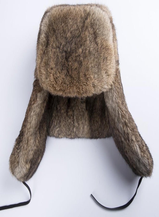 BSYLOO Earflap Trapper Hat for Winter Aviator Windproof Hat Ski Trooper Hat Cap Faux Rabbit Fur Cap for Men Women Brown - Image 4